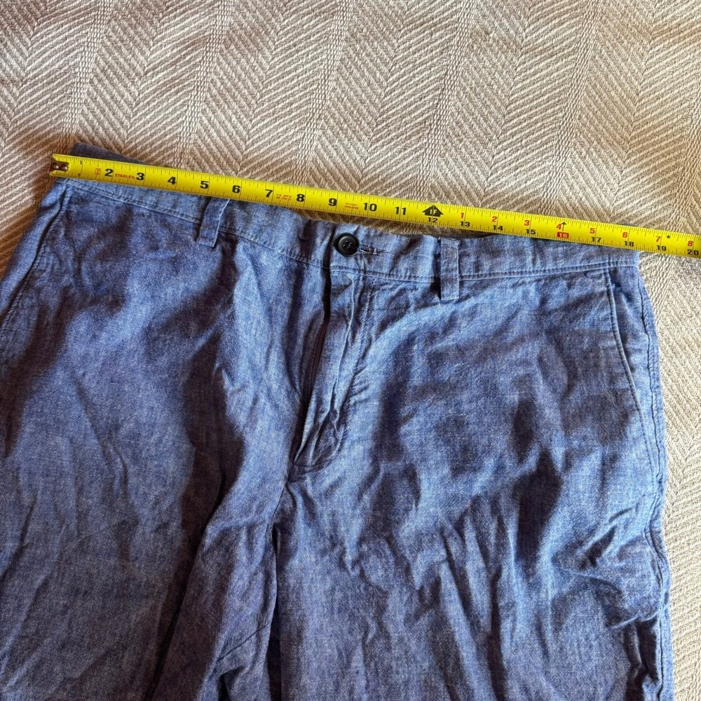 Banana Republic Aiden Shorts Mens 36 Blue Linen Cotton Blend Chambray Flat Front - Picture 9 of 10